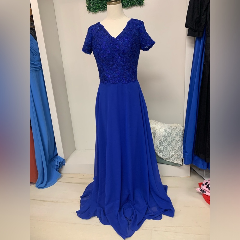 Blue lace back formal gown